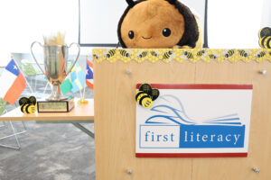 First Literacy Spelling Bee Podium and Trophy